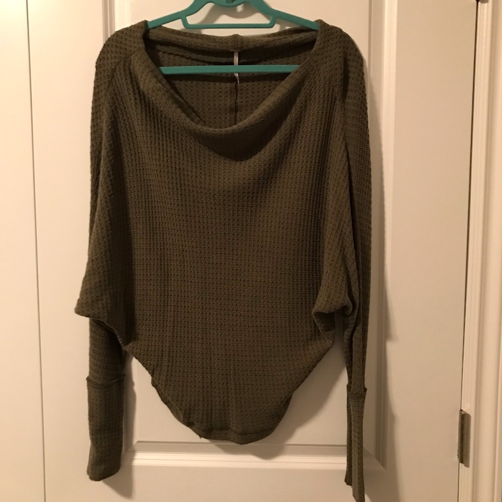 Free people green waffled sweater